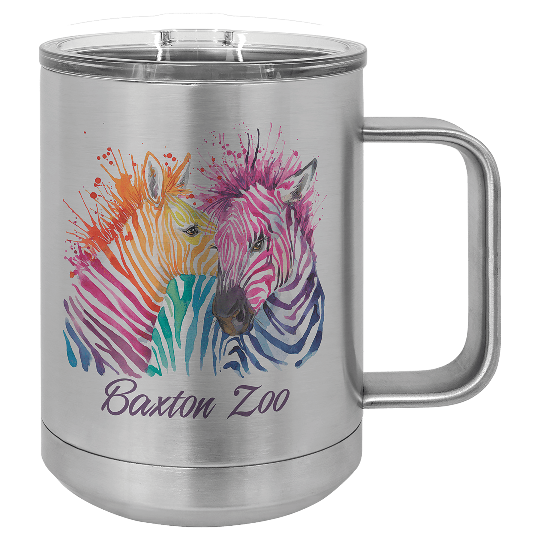 Personalized 15 oz. stainless steel insulated mug with slider lid and custom full-color design