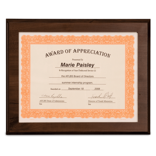 13" x 10 1/2" Cherry Finish Slide-In Frame Plaque with 11" x 8 1/2" Wind laser engravable