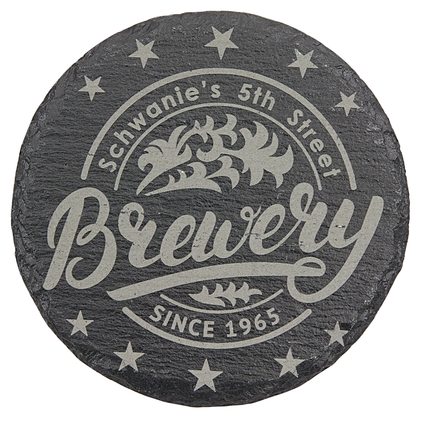 Personalized 4 inch round cork coaster with custom engraved name, monogram or logo