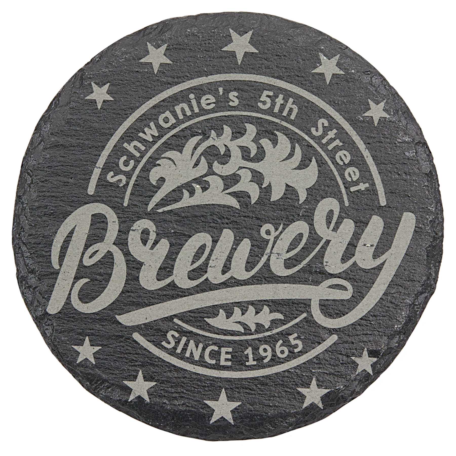 Personalized 4 inch round cork coaster with custom engraved name, monogram or logo