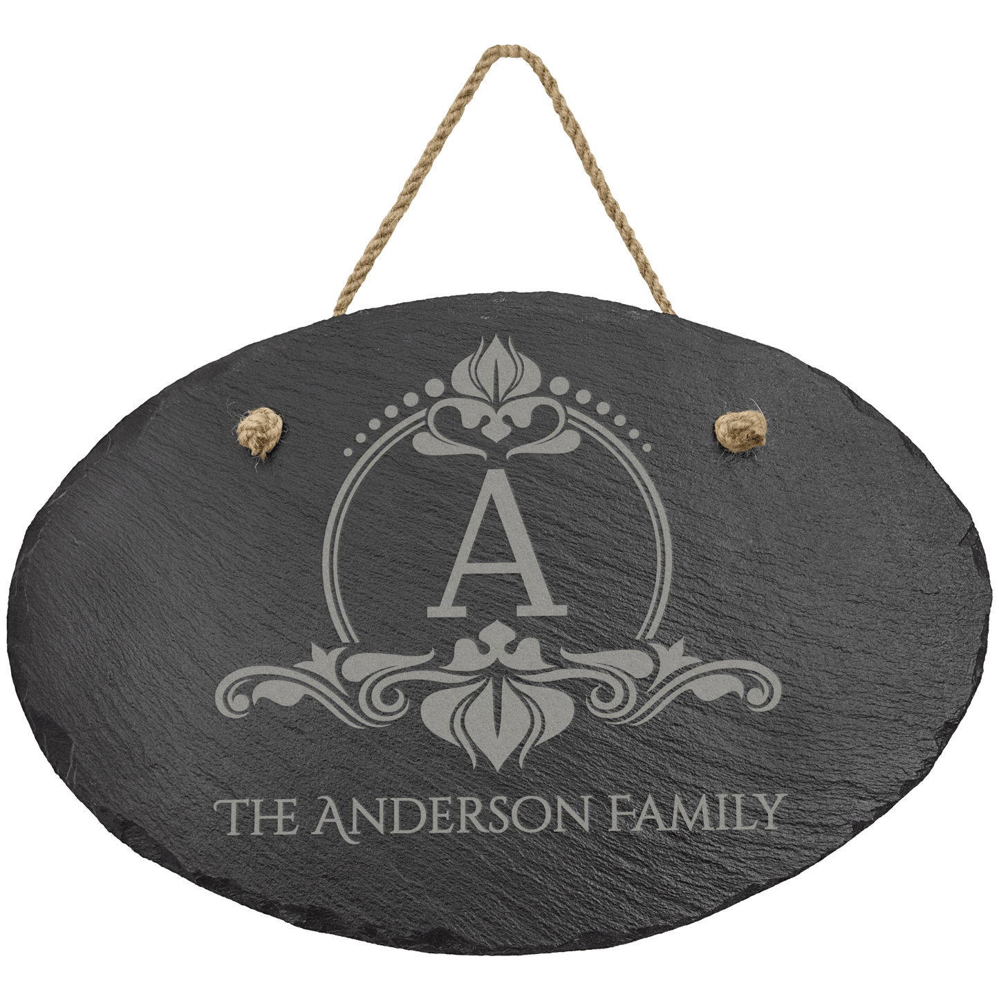 11 3/4" x 7 3/4" Oval Slate Decor with Hanger String laser engravable