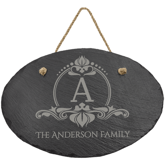 11 3/4" x 7 3/4" Oval Slate Decor with Hanger String laser engravable