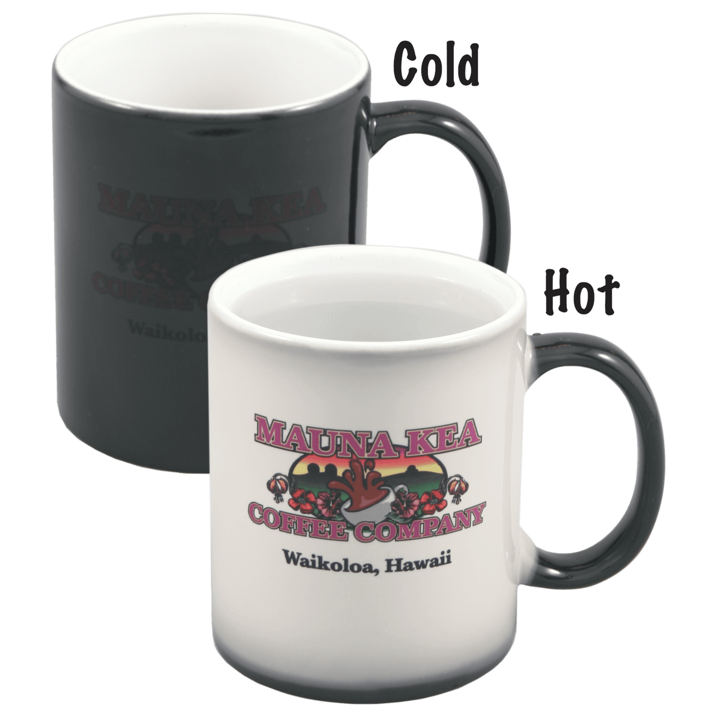 Personalized 11 oz. color changing coffee mug that reveals custom full-color photo or design when filled with hot liquid