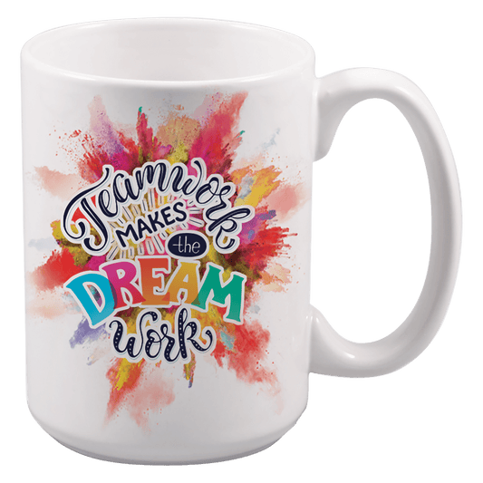 Personalized 15 oz. white ceramic coffee mug with custom full-color photo or design