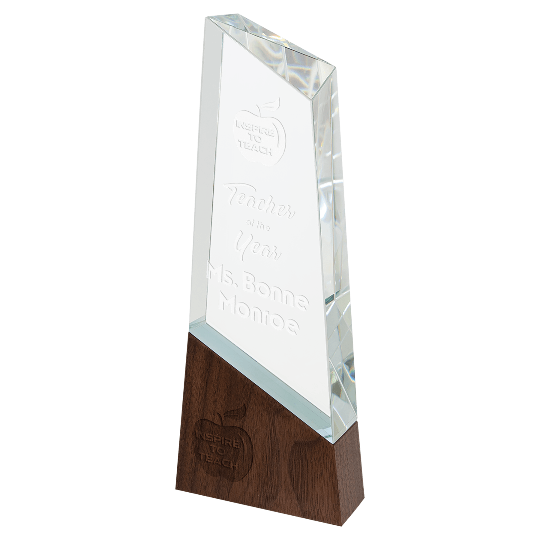 9 3/4" Peak Sierra Glass with Walnut Base glass award laser engravable