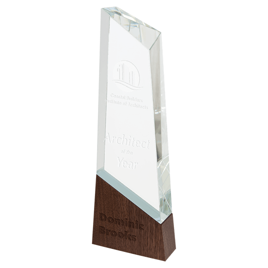 11" Peak Sierra Glass with Walnut Base glass award laser engravable