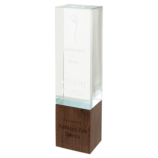 9" Rectangle Sierra Glass with Walnut Base glass award laser engravable