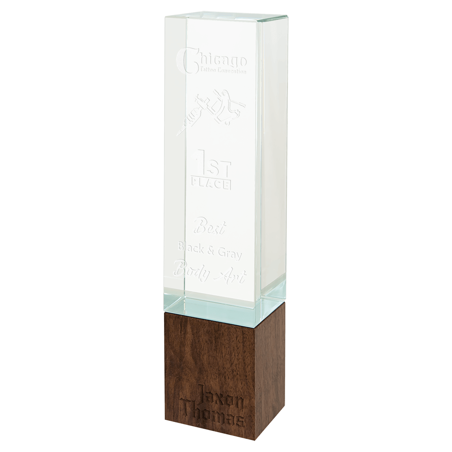 9 3/4" Rectangle Sierra Glass with Walnut Base