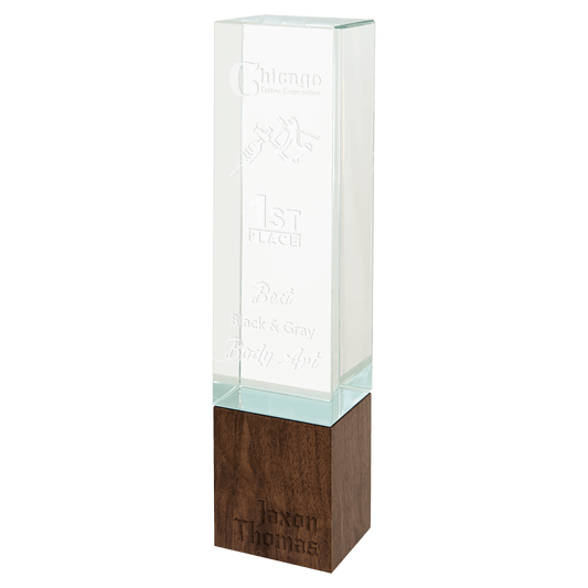 9 3/4" Rectangle Sierra Glass with Walnut Base glass award laser engravable