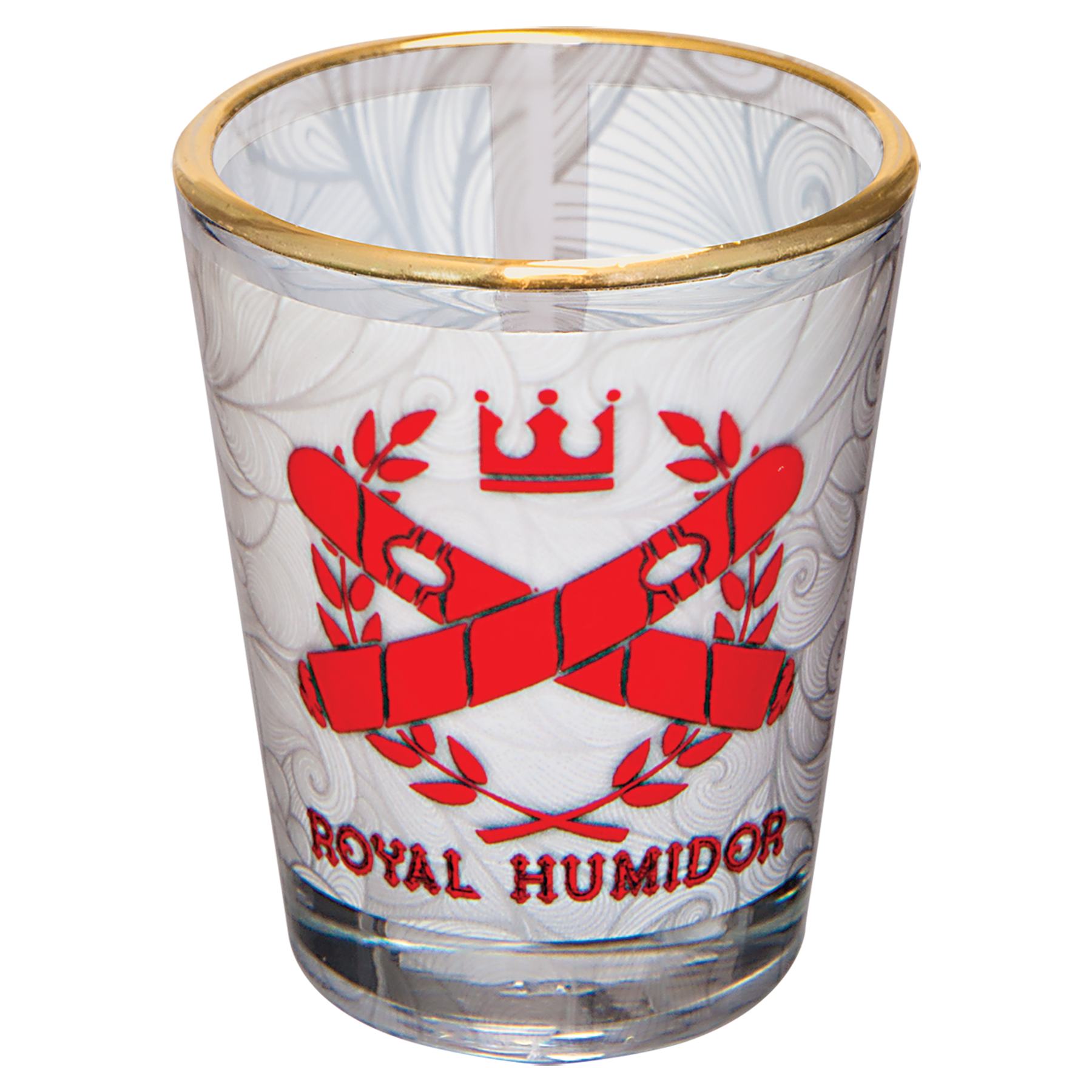 Personalized 1.5 oz. glass shot glass with gold rim and custom full-color photo or design