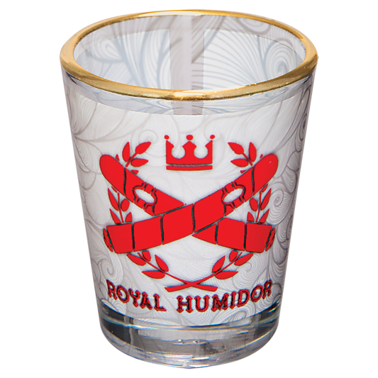Personalized 1.5 oz. glass shot glass with gold rim and custom full-color photo or design