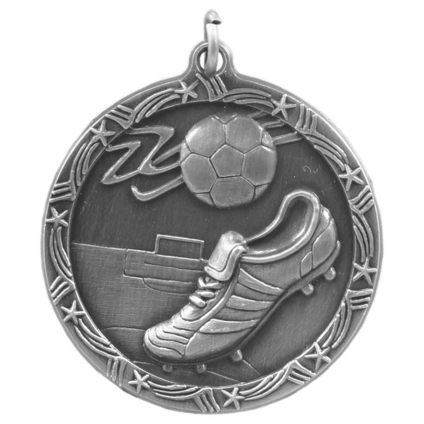 Antique Silver 1 3/4" Soccer Shooting Star Medal