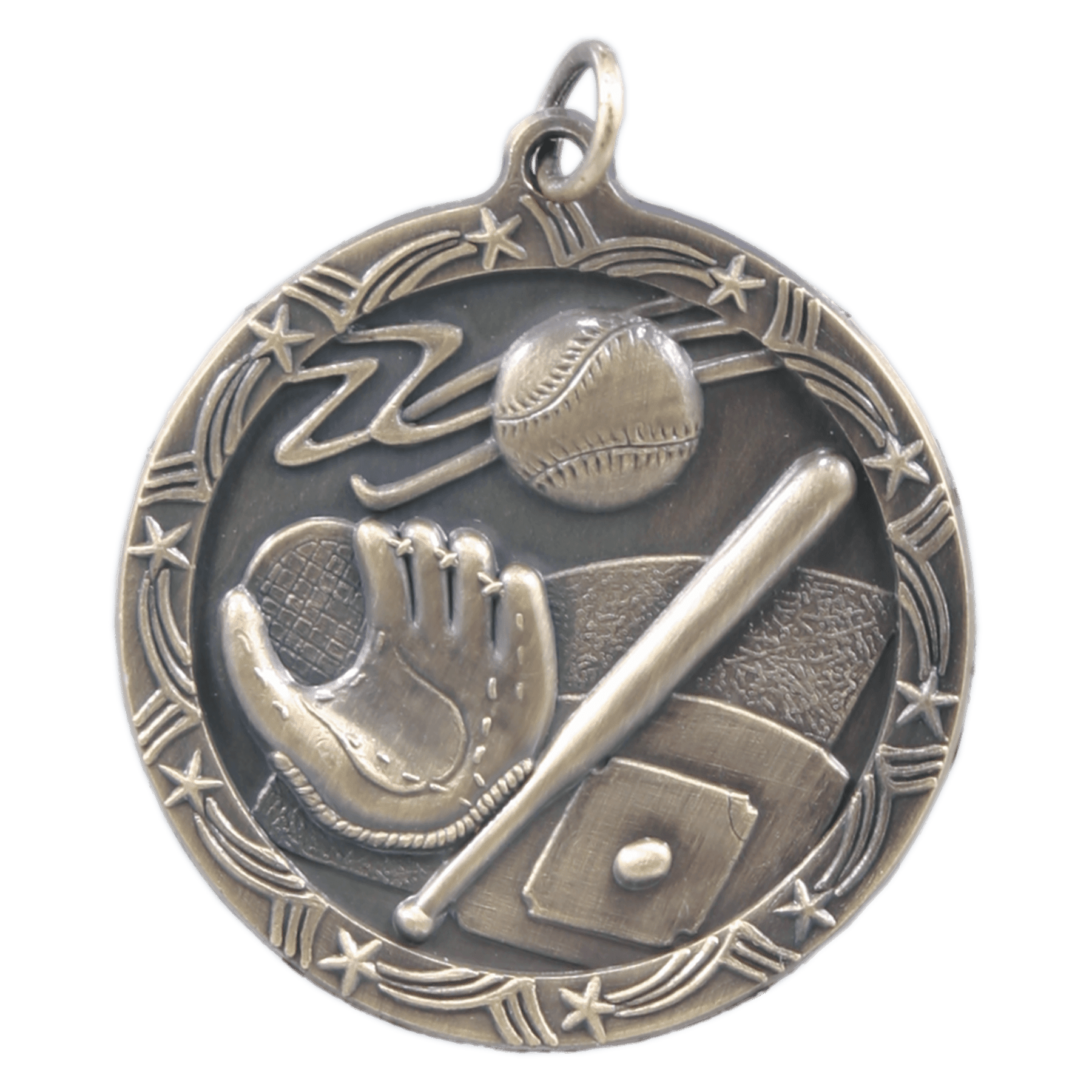 Antique Gold 1 3/4" Baseball/Softball Shooting Star Medal