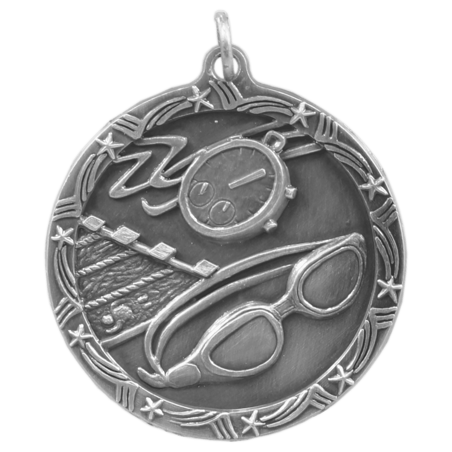 Antique Silver 1 3/4" Swimming Shooting Star Medal