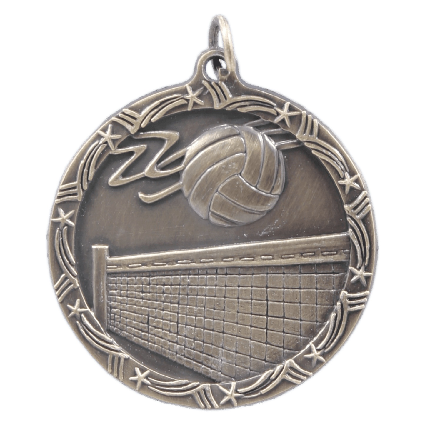 Antique Gold 1 3/4" Volleyball Shooting Star Medal