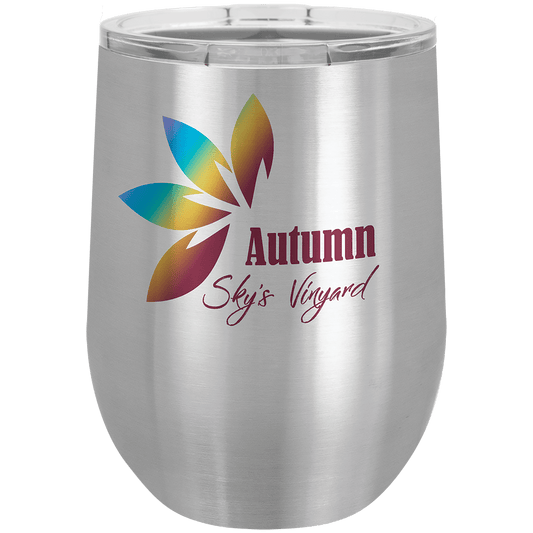 Personalized 12 oz. insulated stemless wine tumbler with lid and custom full-color photo or design