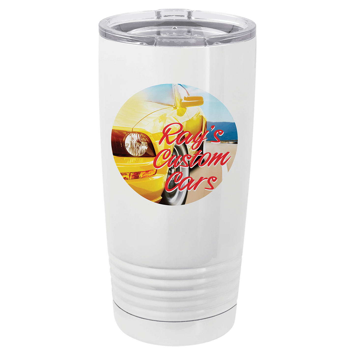 Personalized 20 oz. stainless steel vacuum insulated tumbler with lid and custom full-color photo or design