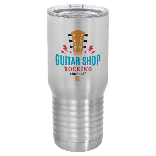 Personalized 20 oz. tall stainless steel vacuum insulated tumbler with lid and custom full-color photo or design
