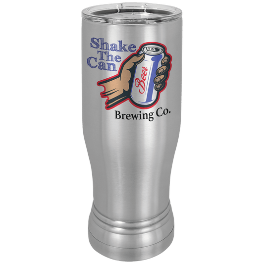 Personalized 14 oz. insulated stainless steel pilsner with clear lid and custom full-color photo or design
