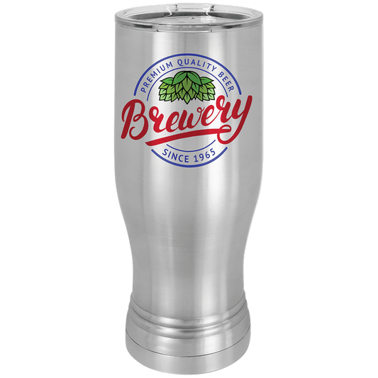 Personalized 20 oz. insulated stainless steel pilsner with clear lid and custom full-color photo or design