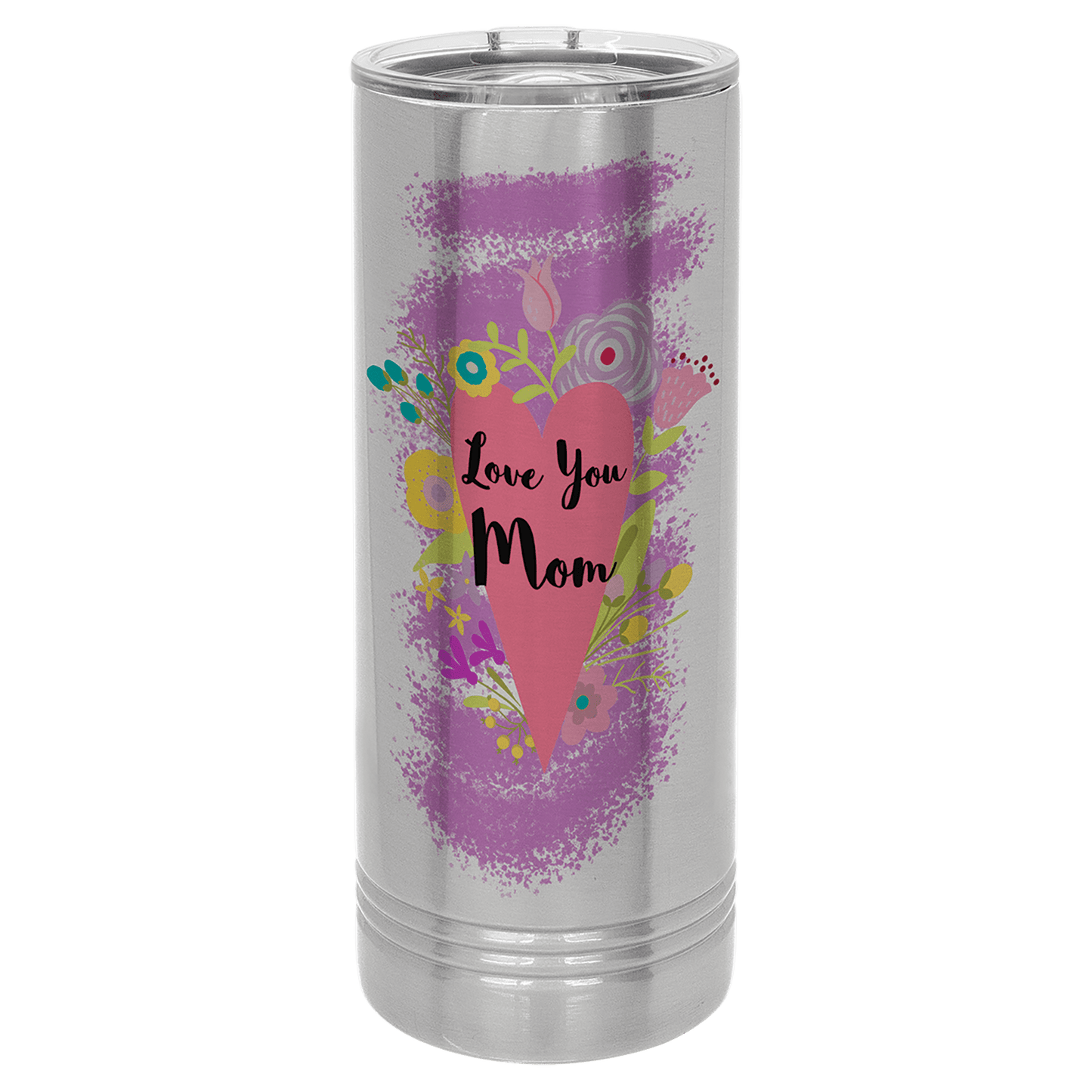 Personalized 22 oz. skinny stainless steel tumbler with slider lid and custom engraved name or message