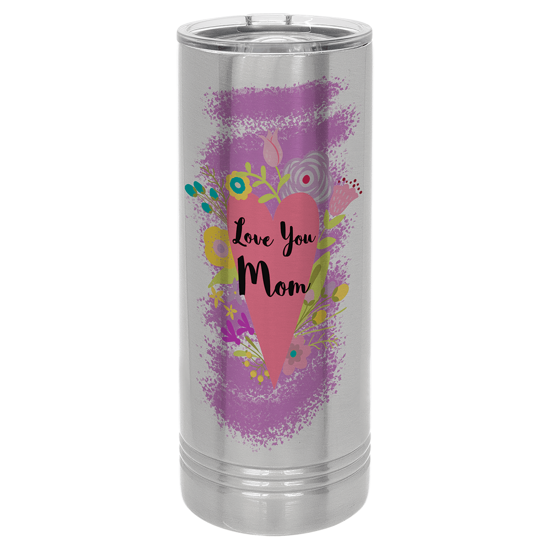 Personalized 22 oz. skinny stainless steel tumbler with slider lid and custom engraved name or message