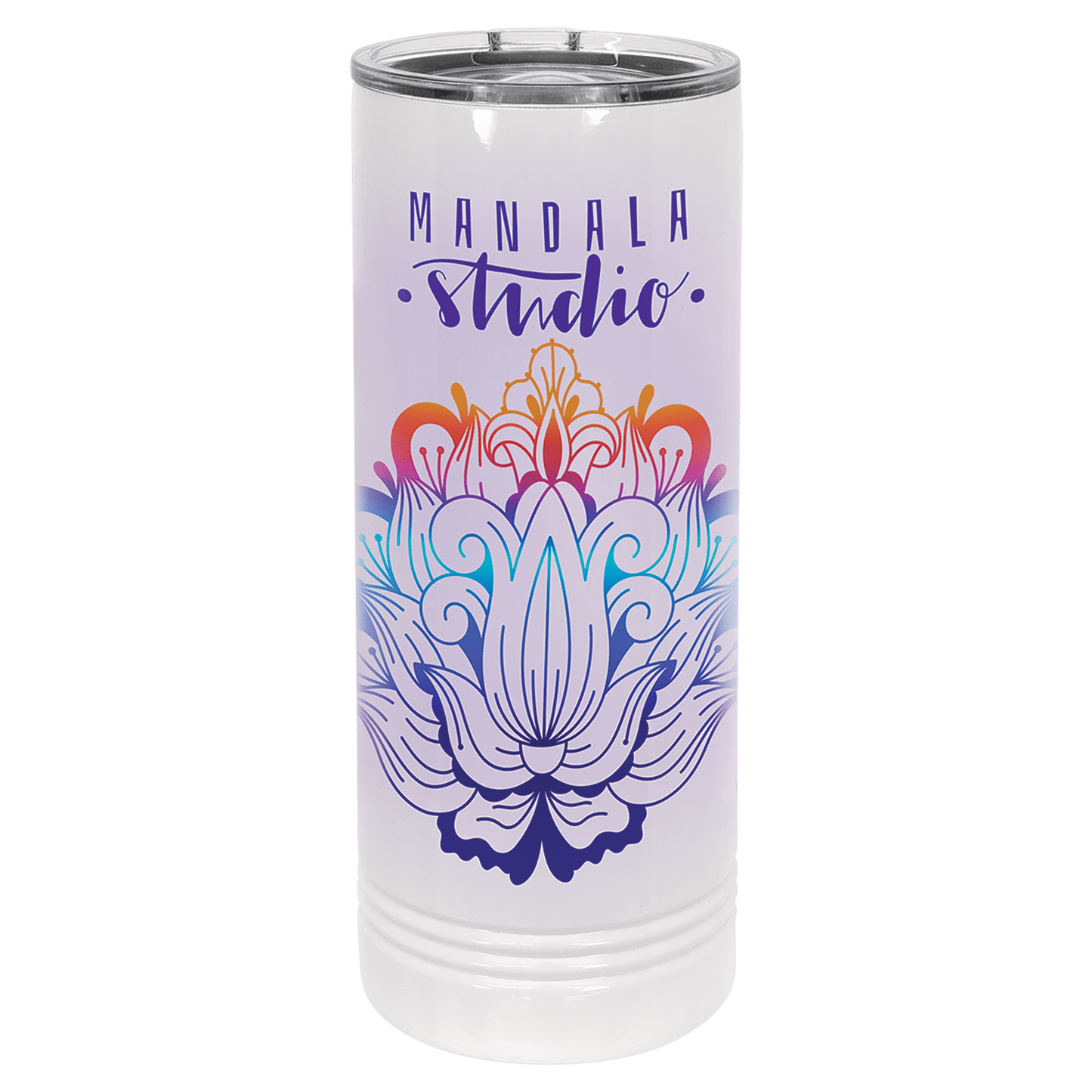 Personalized 22 oz. skinny stainless steel tumbler with slider lid and custom engraved name or message