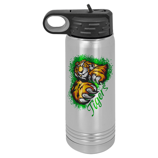 Personalized 20 oz. insulated stainless steel water bottle with flip-top lid and custom engraved name