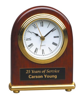 4" x 5" Rosewood Piano Finish Arch Desk Clock laser engravable