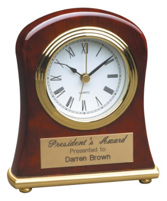 4 1/2" x 5" Rosewood Piano Finish Bell Shaped Desk Clock laser engravable