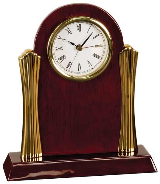 8 1/4" x 7 1/2" Rosewood Piano Finish Clock with Gold Columns laser engravable
