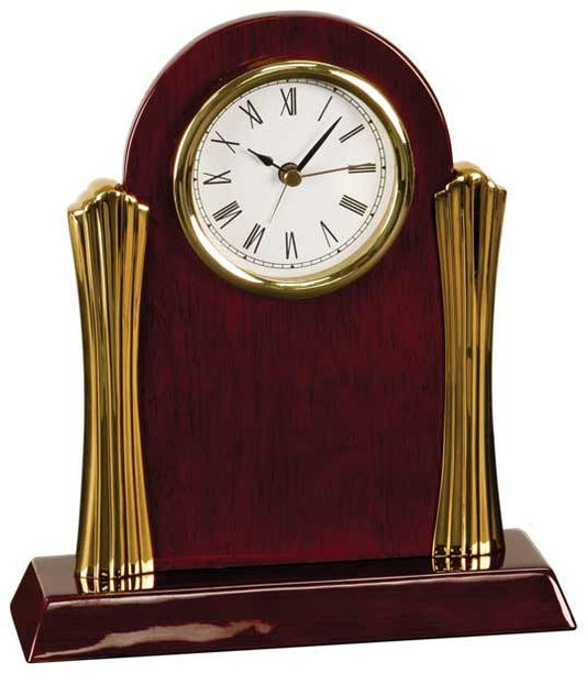 8 1/4" x 7 1/2" Rosewood Piano Finish Clock with Gold Columns laser engravable