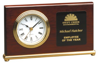 7 1/2" x 4" Rosewood Piano Finish Horizontal Desk Clock laser engravable