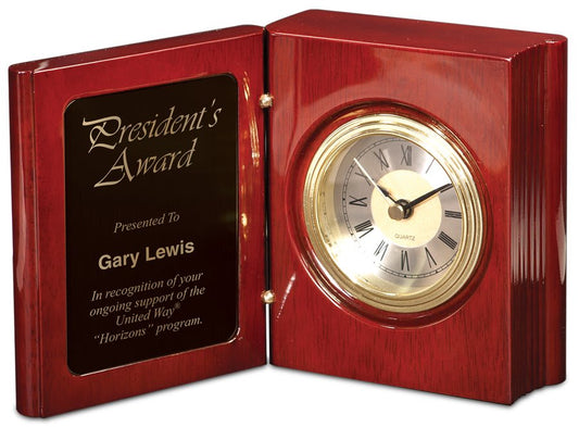 5 3/8" Rosewood Piano Finish Book Clock laser engravable
