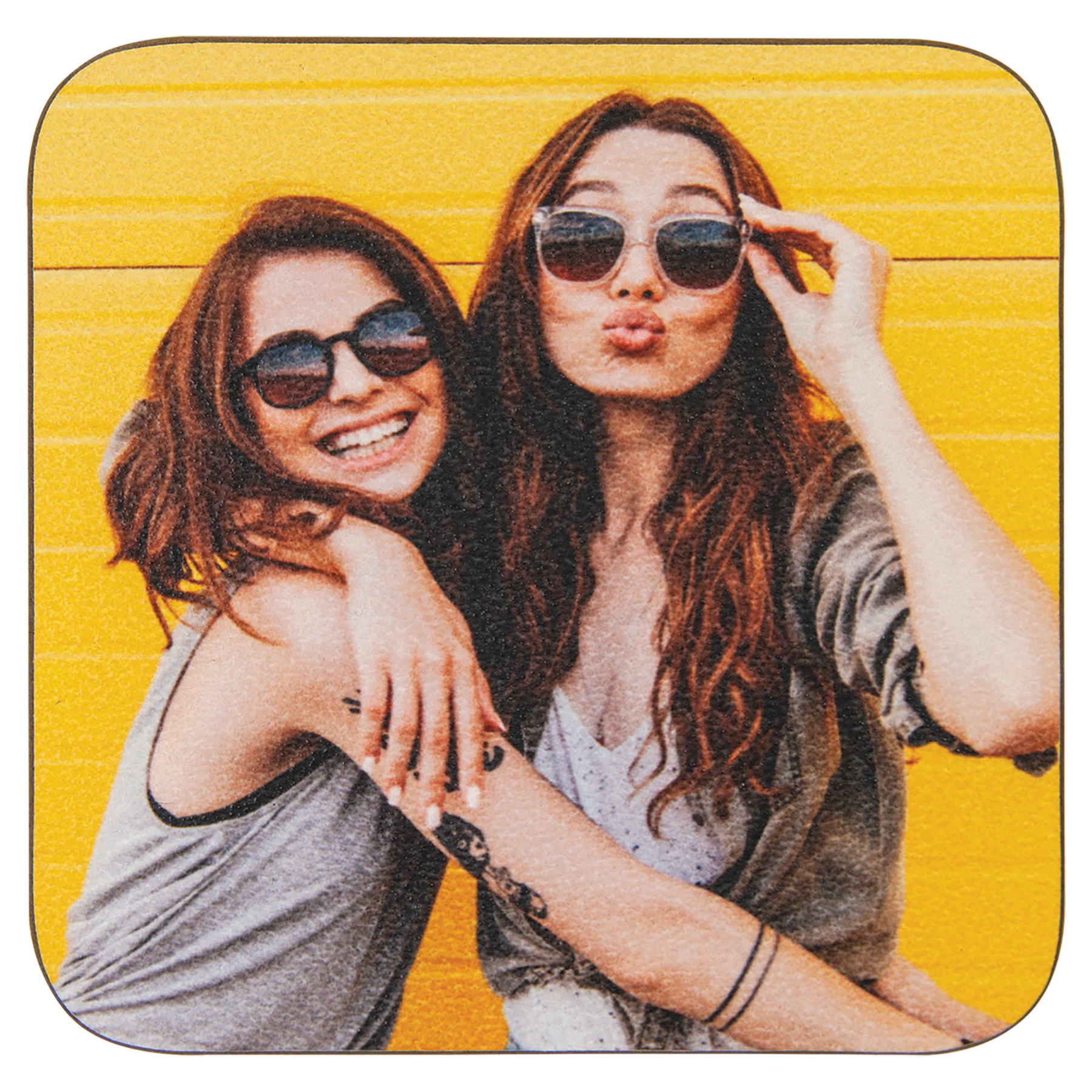 Personalized 3.5 inch square textured white hardboard coaster with custom full-color photo or design