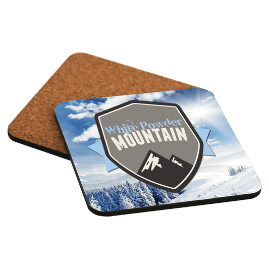 Personalized 3.75 inch square gloss white hardboard coaster with cork back and custom full-color design