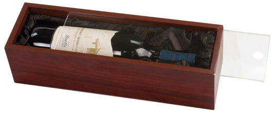 Personalized rosewood wine box with clear acrylic lid and custom engraved name or design