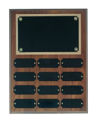 12 Plate Genuine Walnut Completed Perpetual Plaque laser engravable